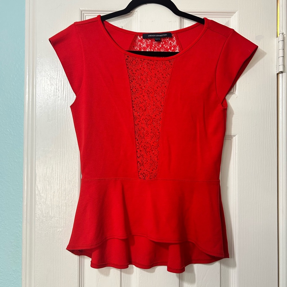 French connection lace inset peplum top